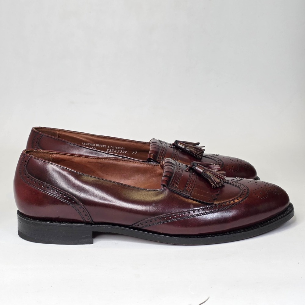 Nordstrom Mens Dress Shoes Size 11 E Burgundy Leather Wingtip Tassel Loafers USA